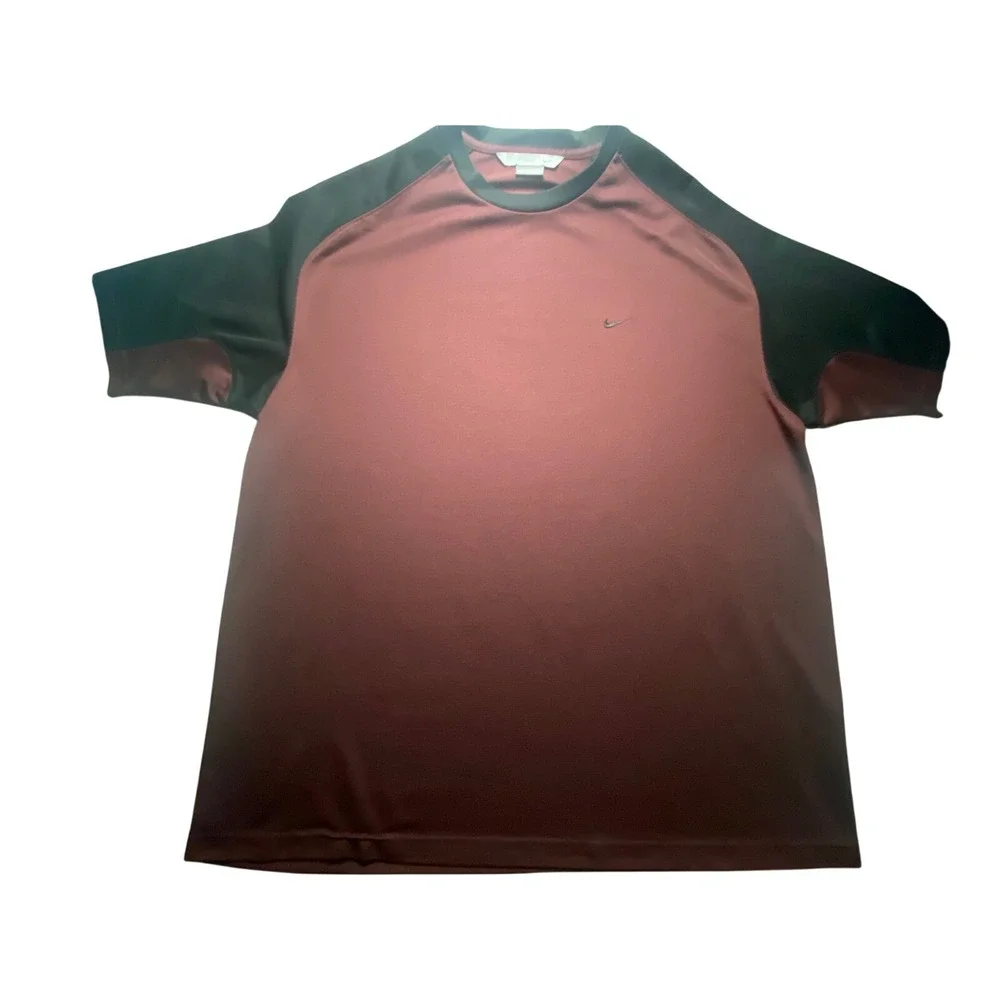 Nike Mens XXL T-Shirt Burgundy Black Colorblock Raglan Short Sleeve Activewear